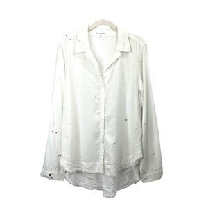 Bella Dahl silver splatter long sleeve shirt top Size‎ M white boho artsy